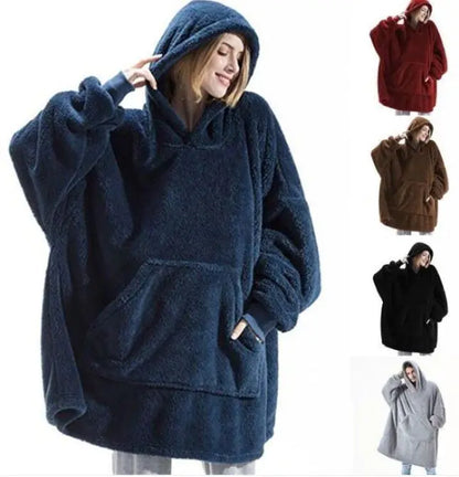 Double-Sided Fleece Wearable Blanket with Sleeves | Soft Warm Home Comfort