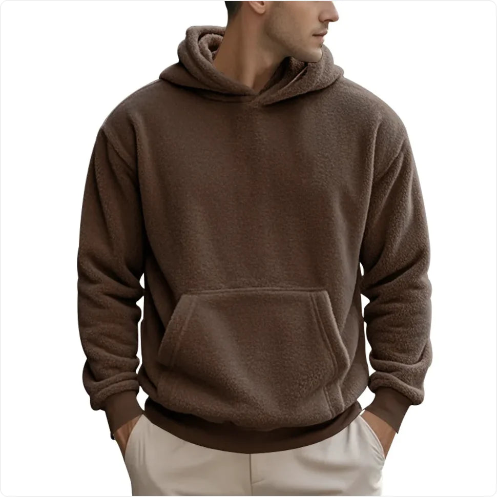 Men’s Double-Sided Velvet Loose Sweater – Soft Pullover Hoodie with Patch Pocket