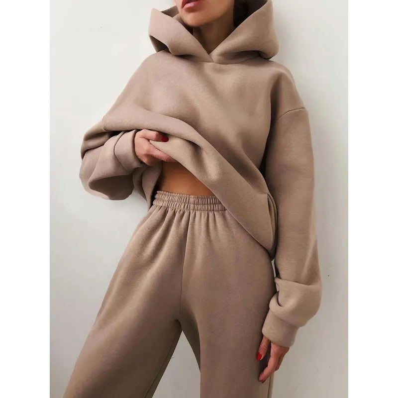 Casual Hooded Sweater Set – Two-Piece Corduroy Hoodie & Pants for Cozy Everyday Style