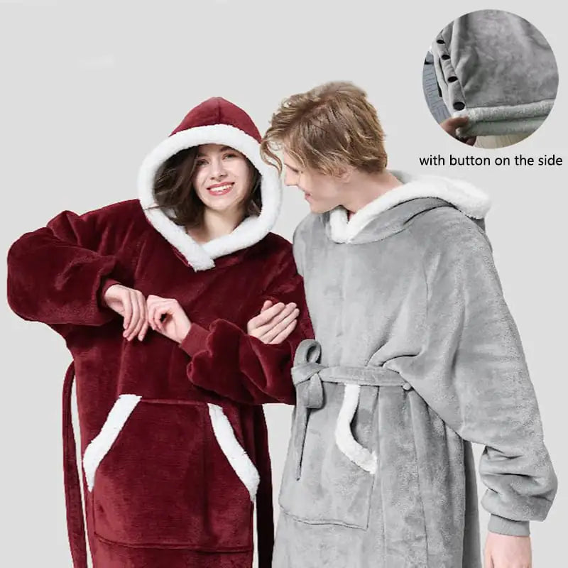 Winter Oversized Hoodie Blanket with Button Design – Cozy One-Size Pullover