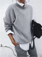 Women’s Long Sleeve Knit Pullover Sweater – Solid Color Fall/Winter Casual Top