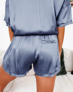 Silk Short-Sleeve Pajama Set – Lightweight Chiffon Blend Loungewear