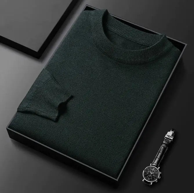 Men’s Round Neck Long Sleeve Knitted Sweater – Classic Casual Knitwear