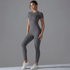 Women’s Quick-Dry Yoga Sports Set – Short-Sleeve Top & Trousers for Fitness