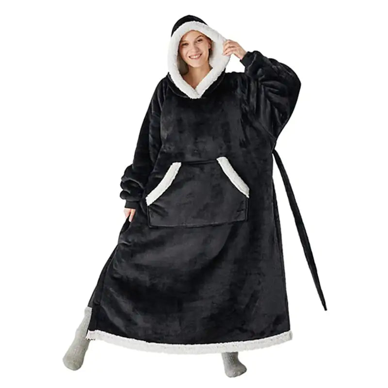 Winter Oversized Hoodie Blanket with Button Design – Cozy One-Size Pullover
