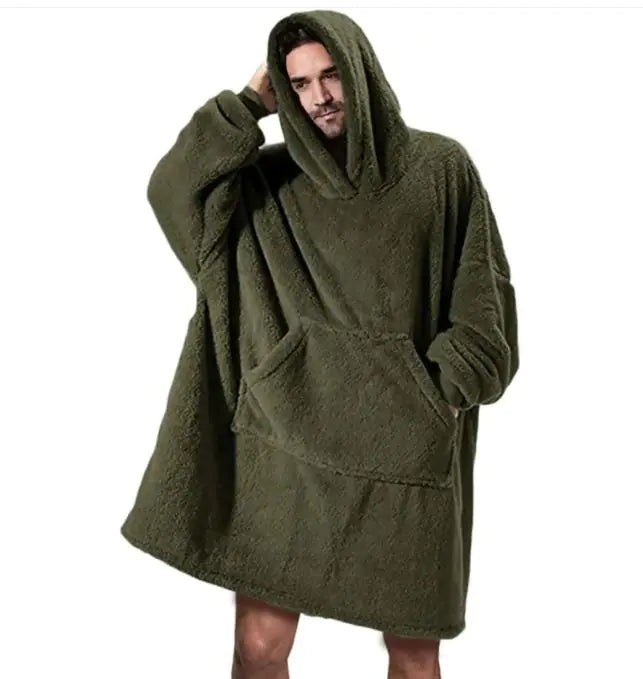 Double-Sided Fleece Wearable Blanket with Sleeves | Soft Warm Home Comfort