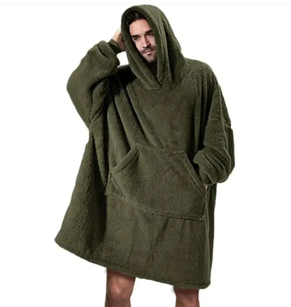 Double-Sided Fleece Wearable Blanket with Sleeves | Soft Warm Home Comfort