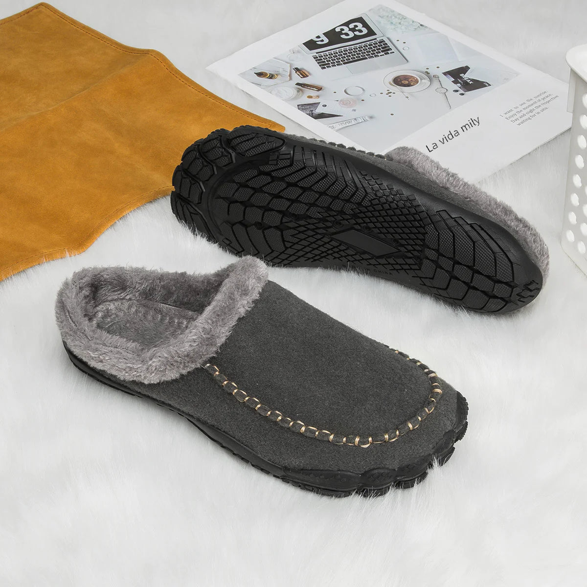 Men’s Thick Plush Winter Slippers | Indoor Non-Slip Warm Footwear