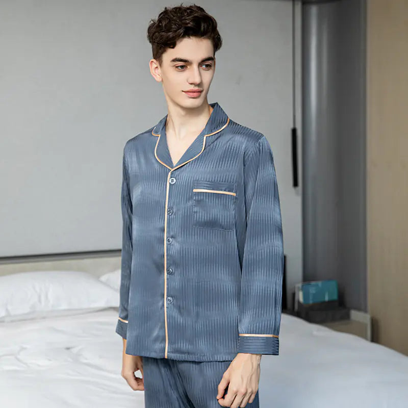 Men's Long Sleeve Ice Silk Pajama Set