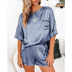 Silk Short-Sleeve Pajama Set – Lightweight Chiffon Blend Loungewear