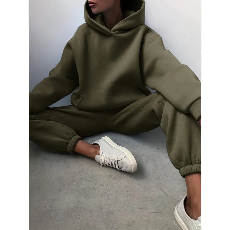 Casual Hooded Sweater Set – Two-Piece Corduroy Hoodie & Pants for Cozy Everyday Style