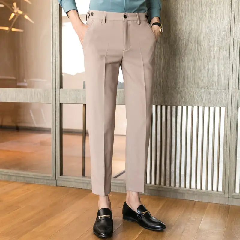 British Slim-fit Solid Color Men's Trousers