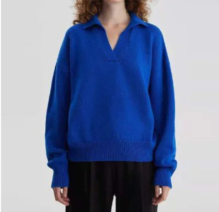 Women’s Knit Polo Neck Pullover – Solid Color All-Season Casual Sweater