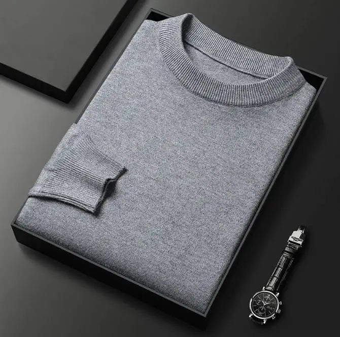 Men’s Round Neck Long Sleeve Knitted Sweater – Classic Casual Knitwear