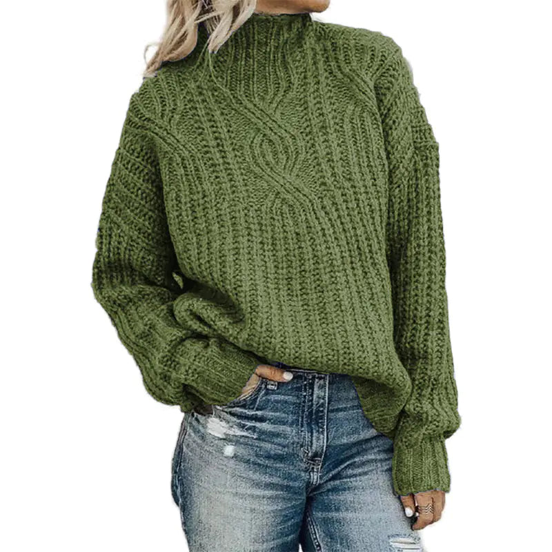 Women's High Neck Cable Knit Sweater for Autumn/Winter
