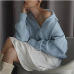 Women’s Knit Polo Neck Pullover – Solid Color All-Season Casual Sweater