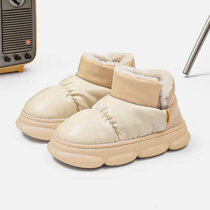 Unisex Waterproof PU Cotton Winter Slippers