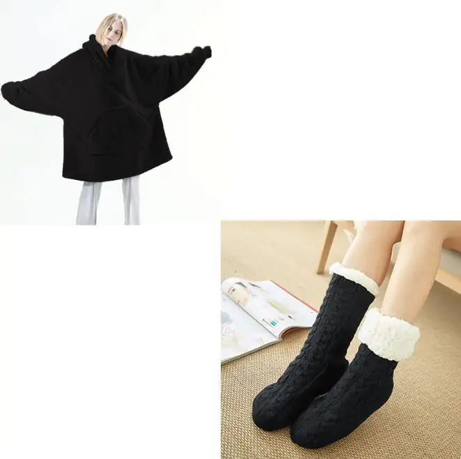 Double-Sided Fleece Wearable Blanket with Sleeves | Soft Warm Home Comfort