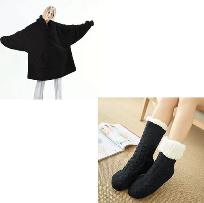 Double-Sided Fleece Wearable Blanket with Sleeves | Soft Warm Home Comfort