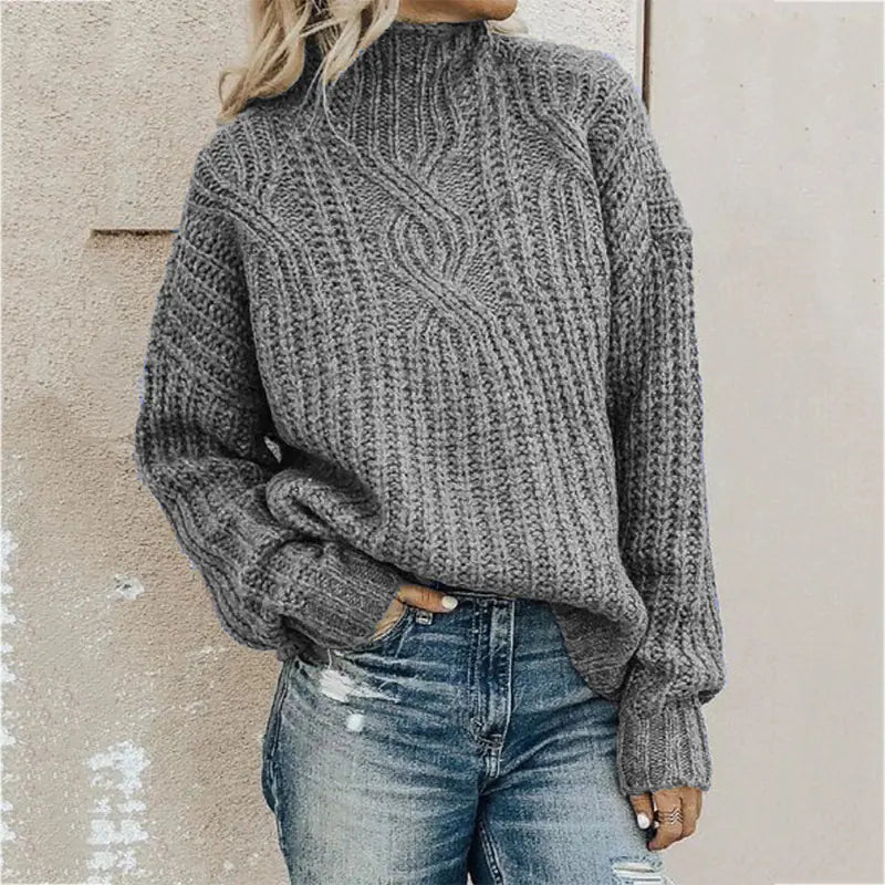 Women's High Neck Cable Knit Sweater for Autumn/Winter