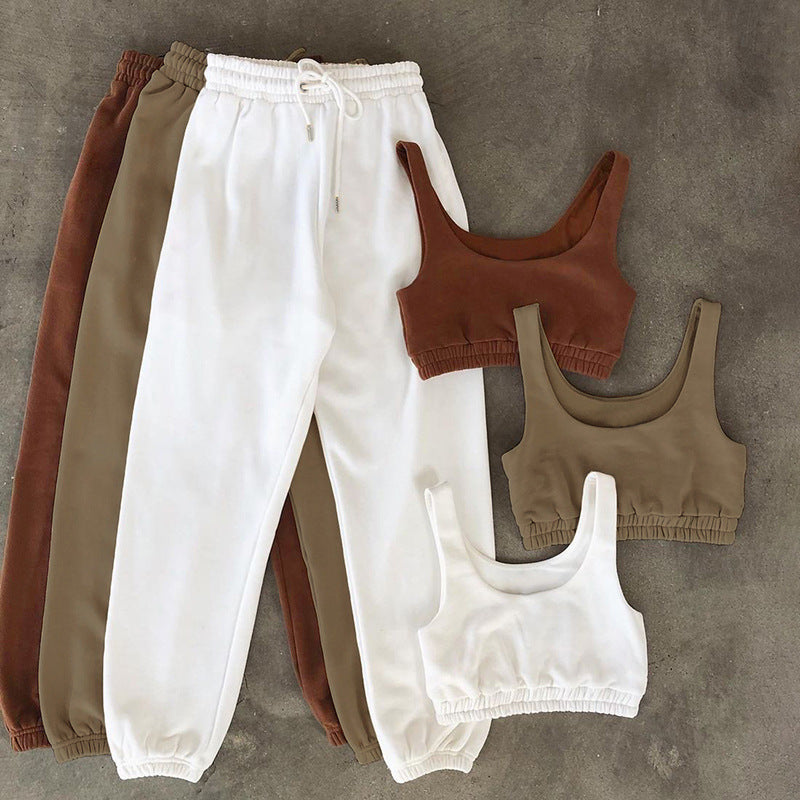 2023 Damen Freizeit Zweiteiler Bauchfreies Oberteil und Hose Set