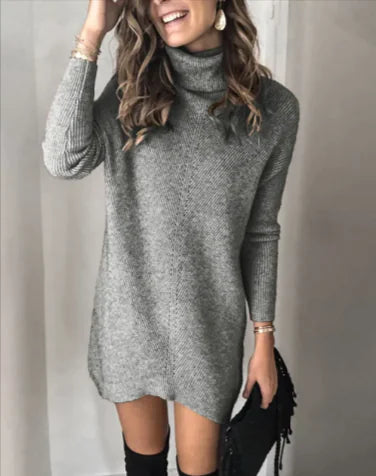 Hollow Knit Sweater Dress – Women’s Long Sleeve Cotton-Blend Knit Dress with Lapel Collar