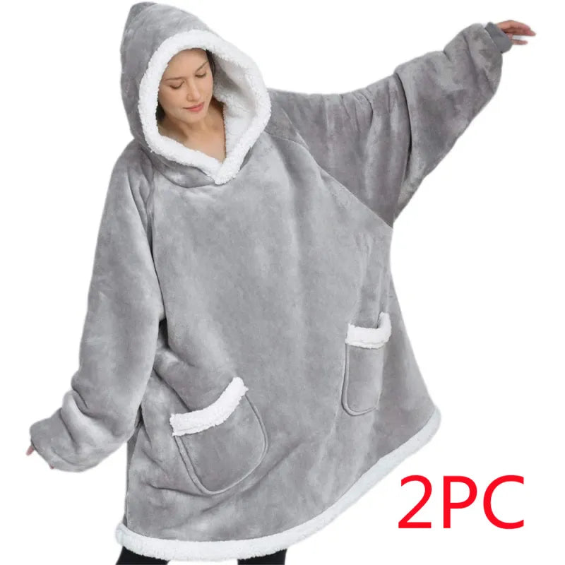 Oversized Plush Hoodie Blanket – Soft Fleece Loungewear for Women