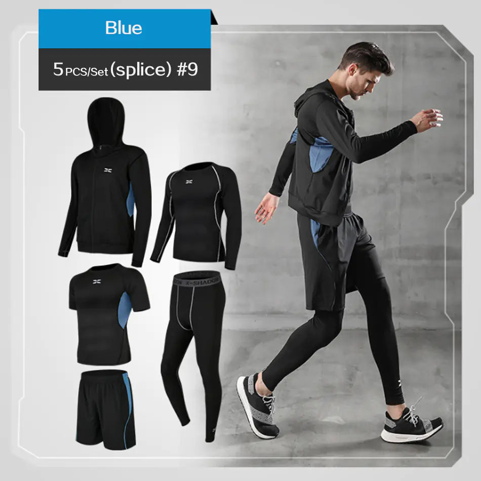 Men’s 5-Piece Athletic Set – Quick-Dry T-Shirts & Pants for Running, Cycling & Gym Workouts