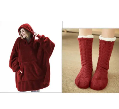 Double-Sided Fleece Wearable Blanket with Sleeves | Soft Warm Home Comfort