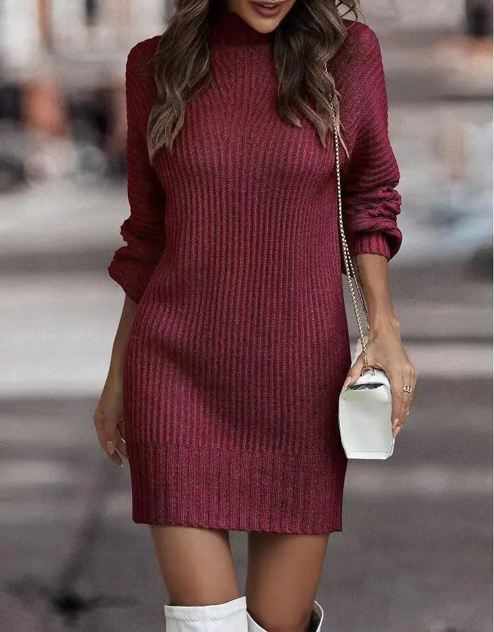 2023 Autumn Winter Women's High Neck Sweater Dress
