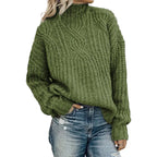 Women's High Neck Cable Knit Sweater for Autumn/Winter