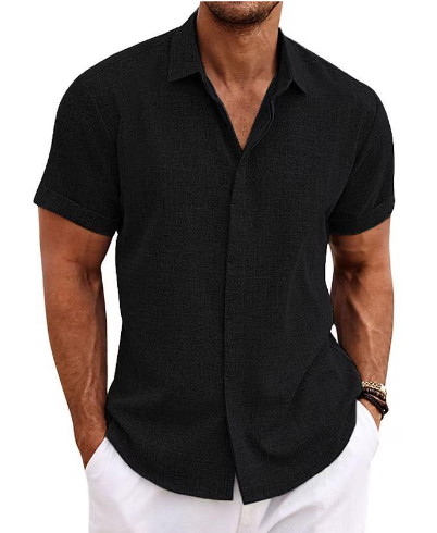 Men’s Short Sleeve Cotton Linen Shirt – Lightweight Summer Shirt