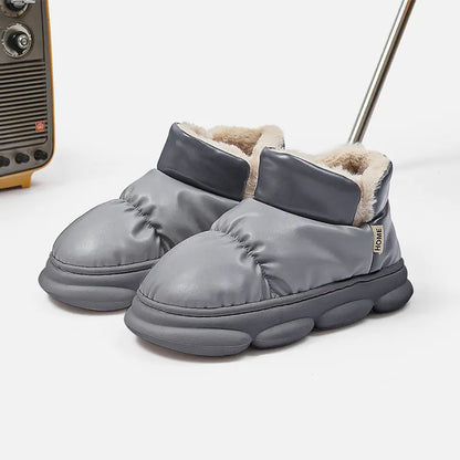 Unisex Waterproof PU Cotton Winter Slippers