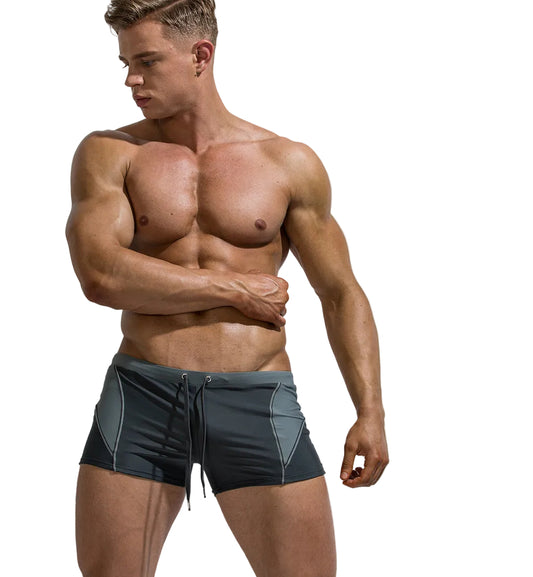 Men’s Color Block Swim Shorts with Drawstring Waist
