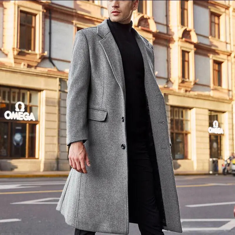 British Men's Wool Long Trench Coat
