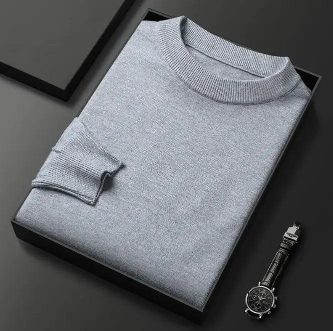 Men’s Round Neck Long Sleeve Knitted Sweater – Classic Casual Knitwear