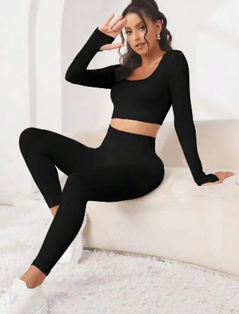 Fit Flow Seamless Yoga & Sportswear Set – Two-Piece Long-Sleeve Top & Trousers for Active Lifestyles