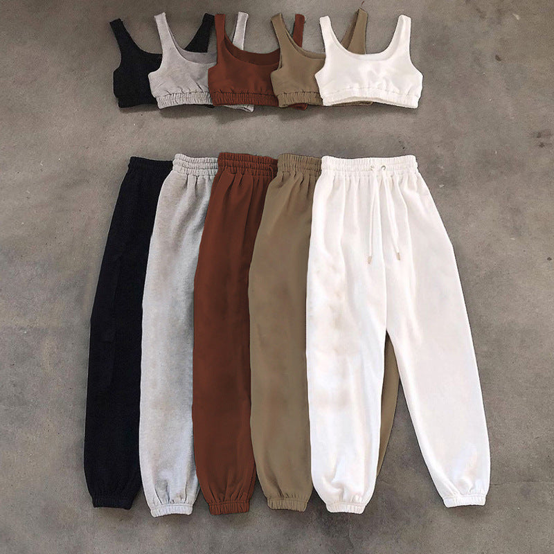 2023 Damen Freizeit Zweiteiler Bauchfreies Oberteil und Hose Set