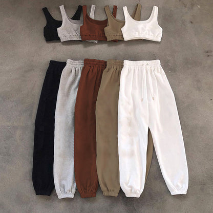 2023 Damen Freizeit Zweiteiler Bauchfreies Oberteil und Hose Set