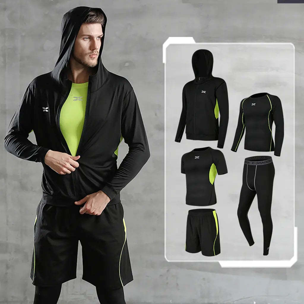 Men’s 5-Piece Athletic Set – Quick-Dry T-Shirts & Pants for Running, Cycling & Gym Workouts