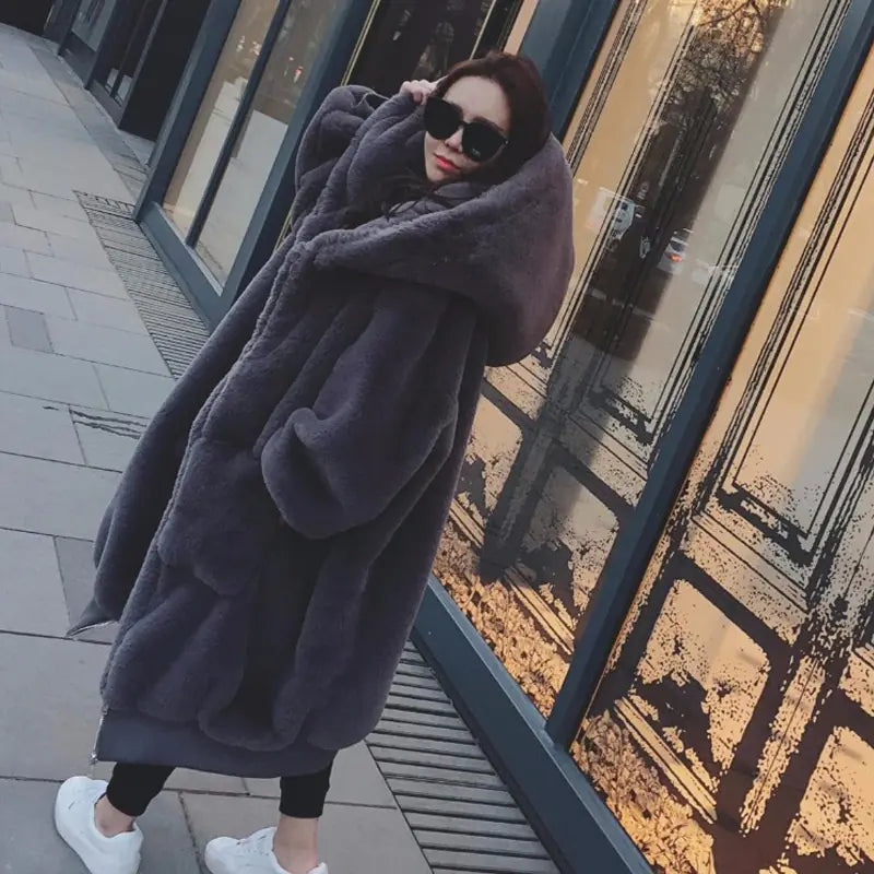 Faux Rabbit Hooded Fur Jacket & Vest Combo – Soft, Stylish Faux Fur Coat for Women