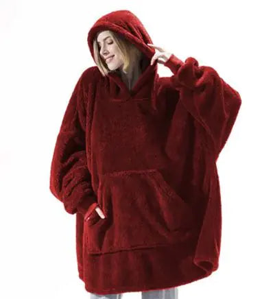 Ultra Cozy Double-Sided Fleece Wearable Blanket Hoodie – Oversized Hoodie with Big Pocket