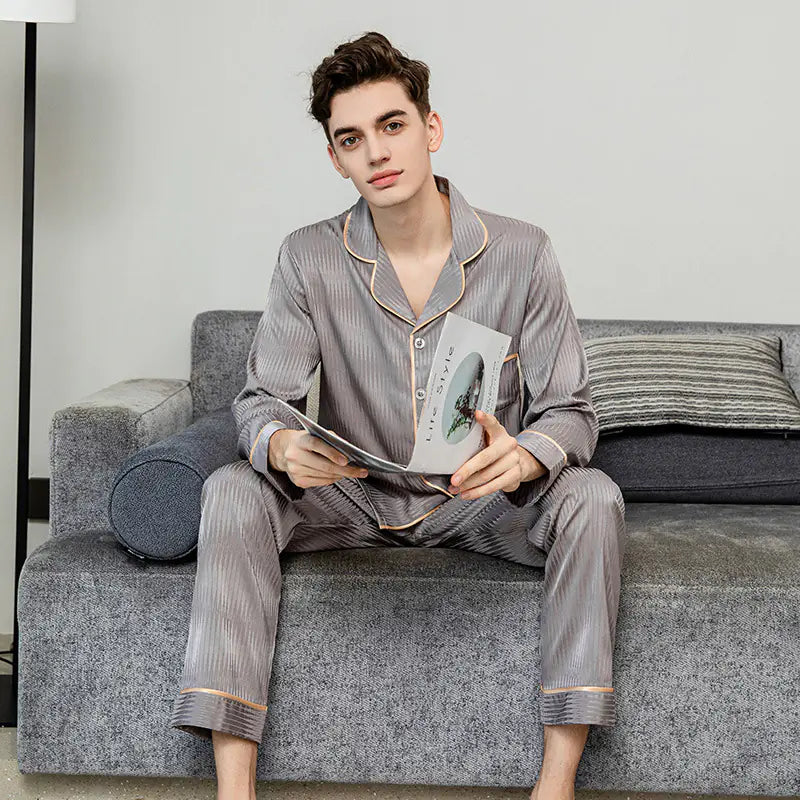 Men's Long Sleeve Ice Silk Pajama Set
