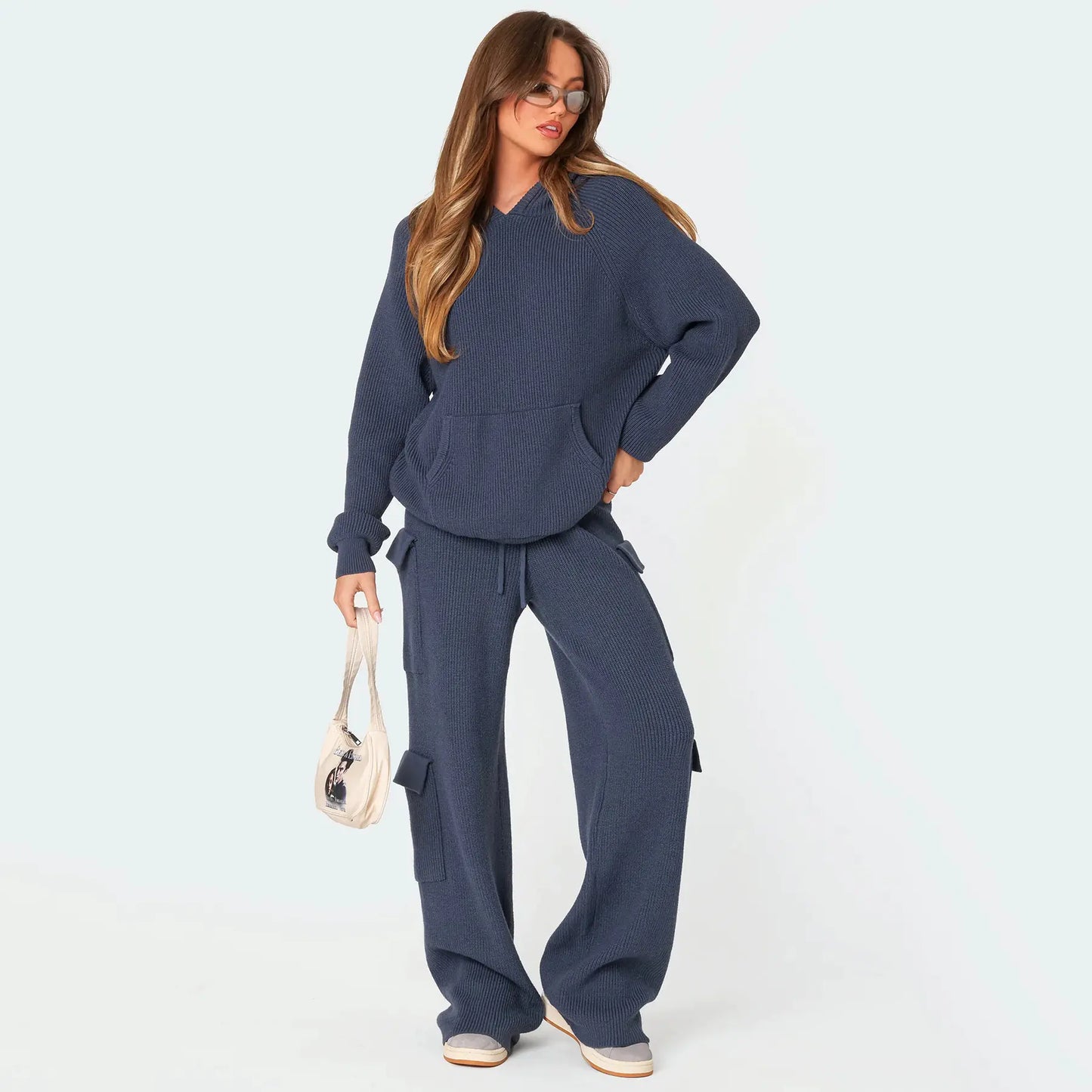 Women’s Luxe Knit Hoodie Cargo Set – Soft Two-Piece Loungewear