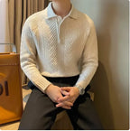 Men's Thermal Knit Polo Sweater – Warm & Stylish Winter Pullover