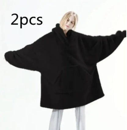 Double-Sided Fleece Wearable Blanket with Sleeves | Soft Warm Home Comfort