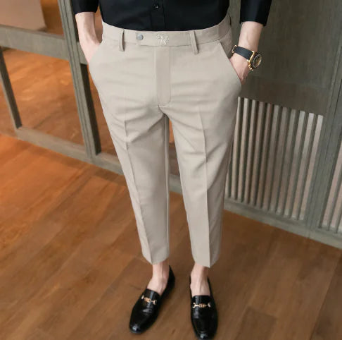 British Slim-fit Solid Color Men's Trousers