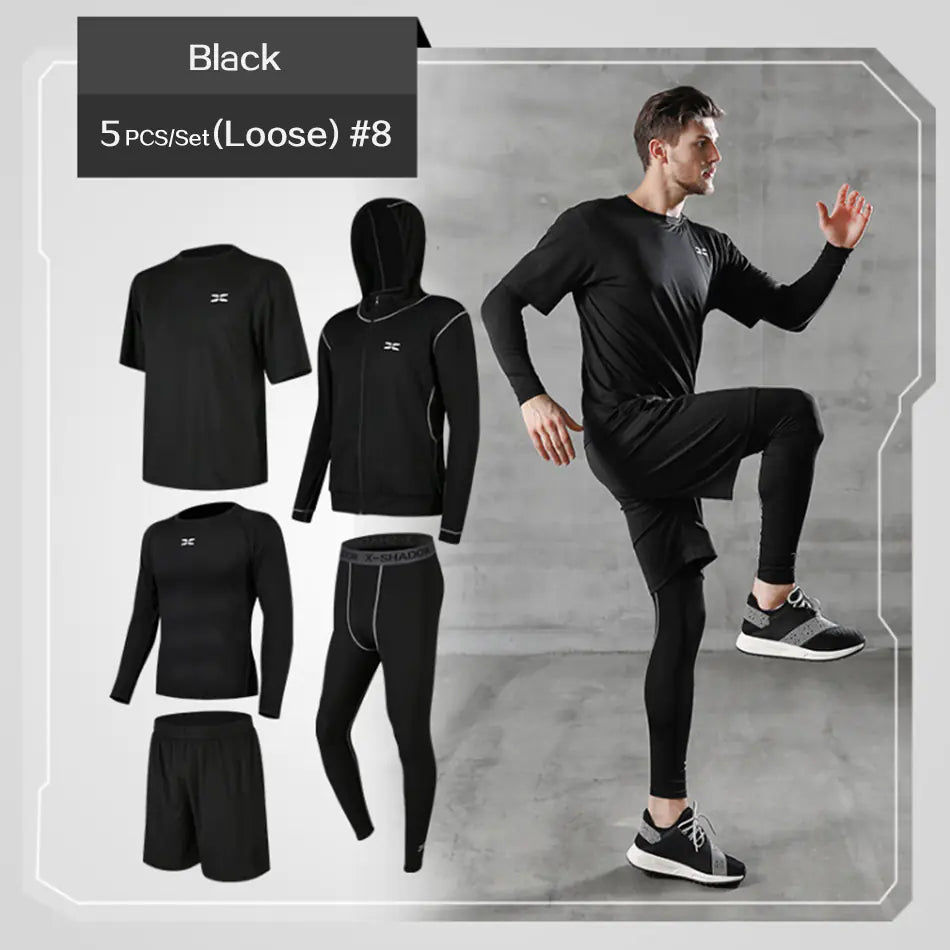 Men’s 5-Piece Athletic Set – Quick-Dry T-Shirts & Pants for Running, Cycling & Gym Workouts