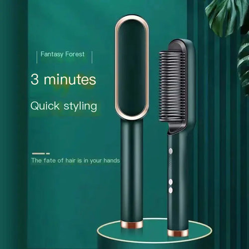 2-in-1 Hair Straightener & Curling Brush – Dual-Purpose Hot Comb for Effortless Styling