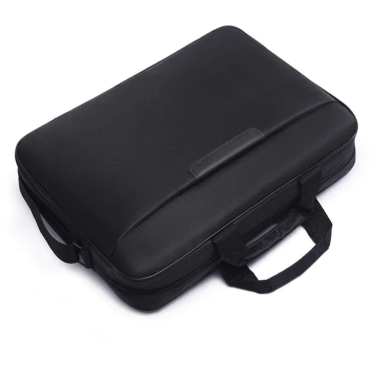 Black briefcase with handle on a white background